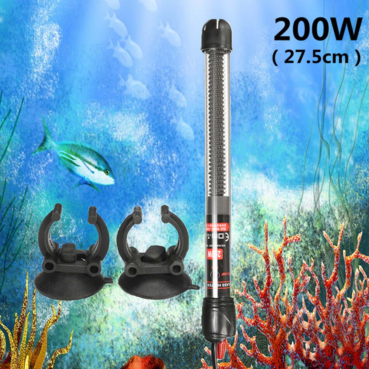 300w/200w/100w/50w/25w Aquarium Heater Fish Tank Submersible Heating Rod Constant Temperature Heater US Plug with Adapter: 200W