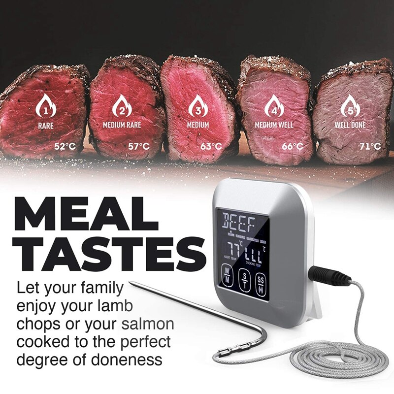 Digital Press Screen Cooking Thermometer Suitable for Meat and Poultry Wired Probe, Used for Frying Pan Oven Grilling