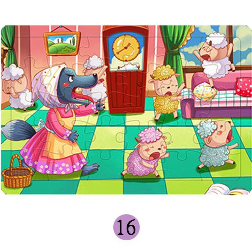 3D Wood Puzzles for Kids 30Pieces Blocks Children Jigsaw Toy Games Cognitive Education Baby Toys Cartoon Animals Puzzle: 16