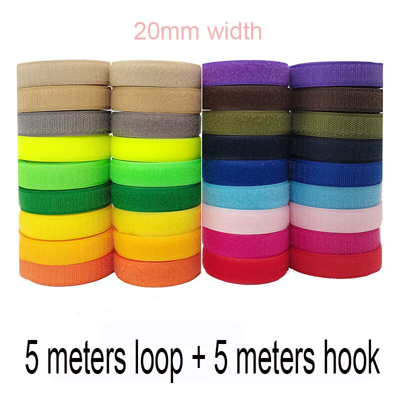 20mm colour fastener tape hooks and loops sewing Accessories tape strap for shoe repair clothing DIR 5m hook + 5m loop DIY