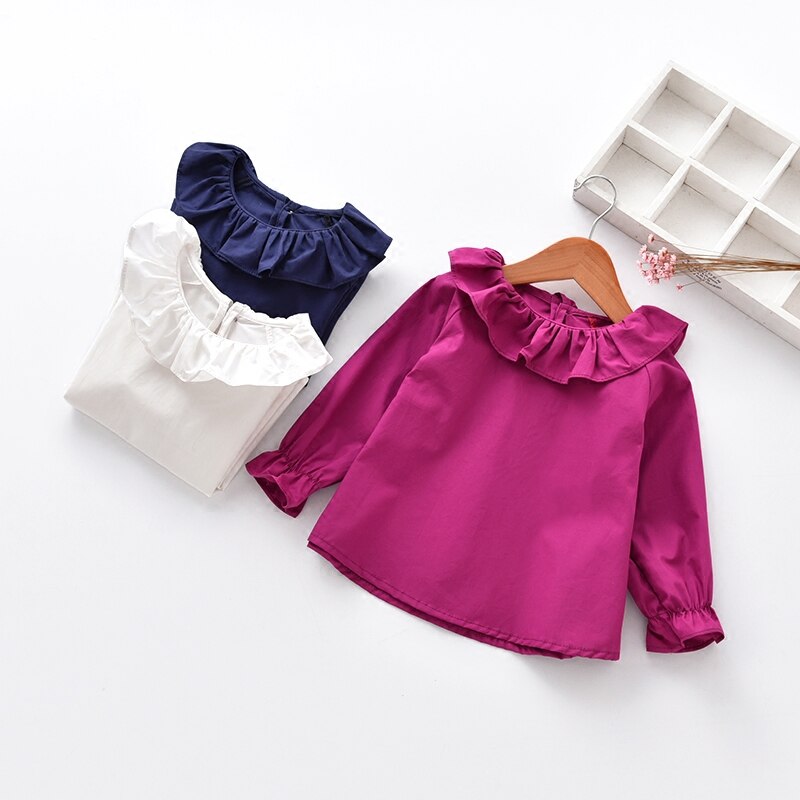 Chemisier blanc à manches longues pour fille, haut pour enfant en bas âge,