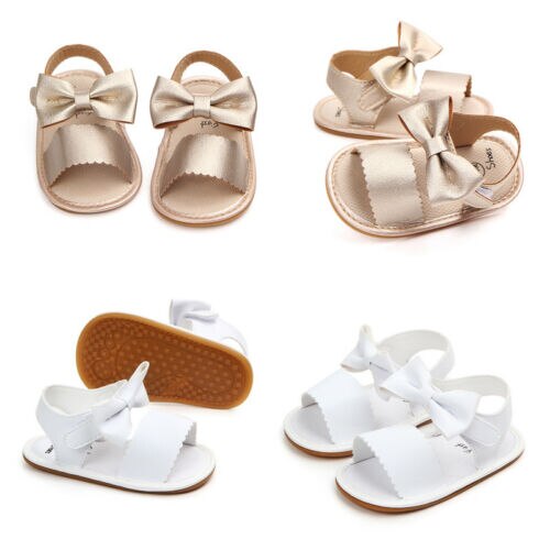 Sommerliche Baby-mädchen-sandalen mit schleife, rutschfeste krabbelschuhe, weiche sohle, lauflernschuhe mit schleife, weiche sohle
