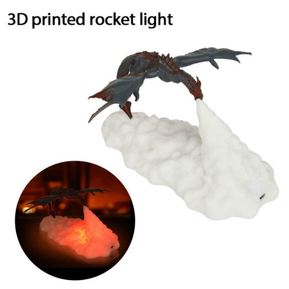 Oplaadbare En Biologisch Afbreekbaar 3D Afdrukken Draak Wit Ademhaling Licht Met Led Warm Licht Dragon Fire