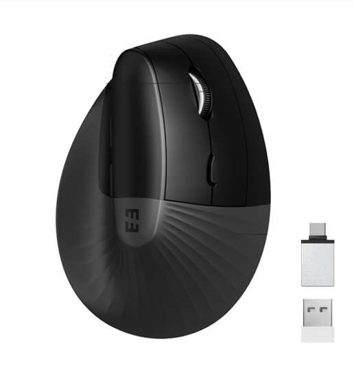 Vertikal trådlös mus, laddningsbar, usb- och typ-c-mus, ergonomiska möss för dator, bärbar dator, mac, ipad, os, windows  xp 7 10 11, android: Svart