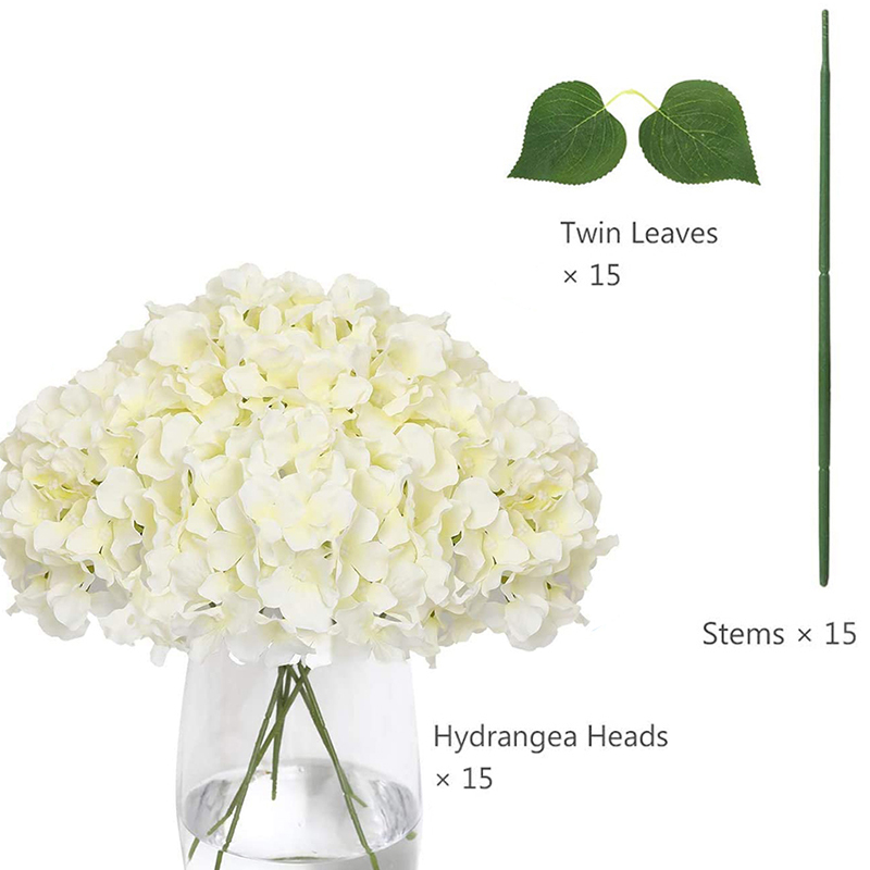 Silk Hydrangea Flowers Artificial Flowers Heads with Twin Leaves and Stems for Home Wedding Party Decorations: champagne