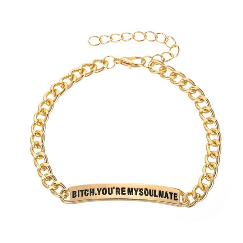 You're My Soulmate Charm Letter Bracelet Handstamped His and Her Chain Bracelet Men Women DIY Couple Jewelry Pulseras