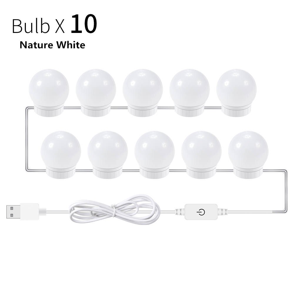 Led Make-Up Spiegel Lampen Usb Hollywood Make Up Lamp Vanity Lights Badkamer Kaptafel Verlichting Dimbare Led Wandlamp: Type-A-White-10Bulbs