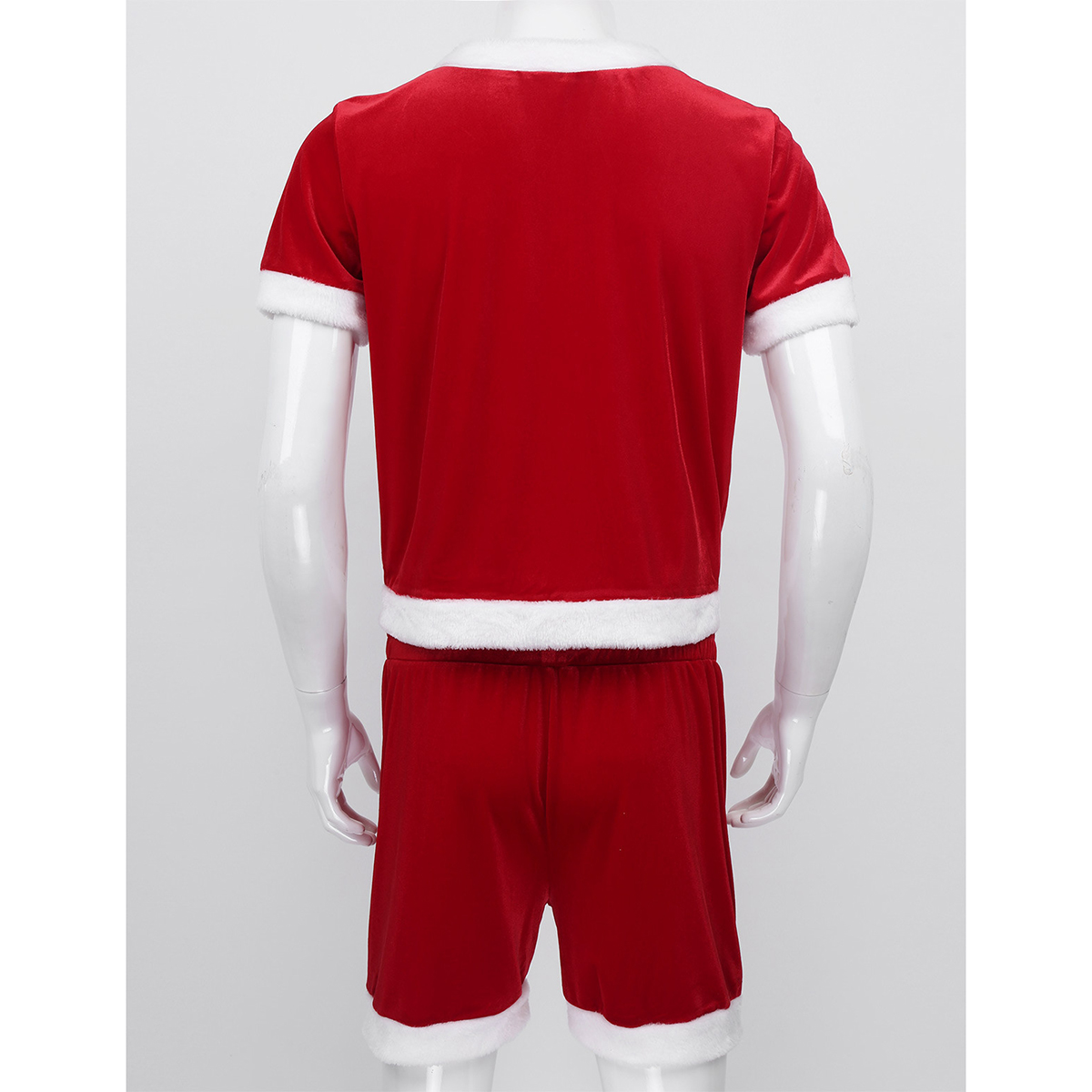Volwassenen Zachte Fluwelen Kerstman Xmas Kostuum Korte Mouwen Rood Tops met Shorts Set Mannen Christmas Party Cosplay Fancy Dress outfit