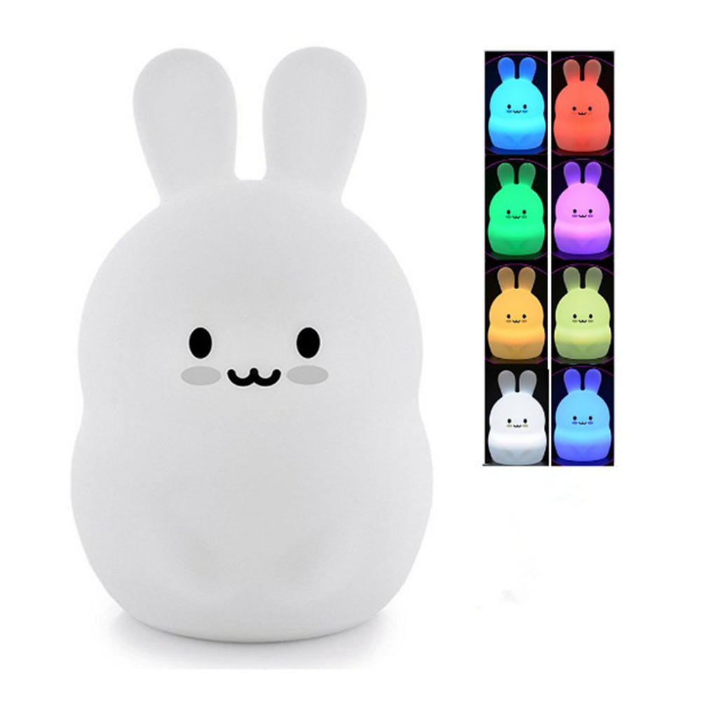 Konijn Led Nachtlampje Touch Sensor Rgb Batterij Aangedreven Cartoon Siliconen Bunny Slaapkamer Bedlampje Voor Kinderen Kids Baby