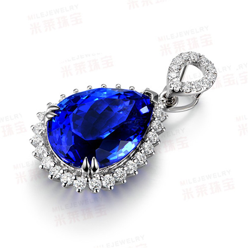 Big Blue sapphire anhänger halskette frauen kristall zirkon diamanten edelstein weiß gold braut fest schmuck-party Weihnachten