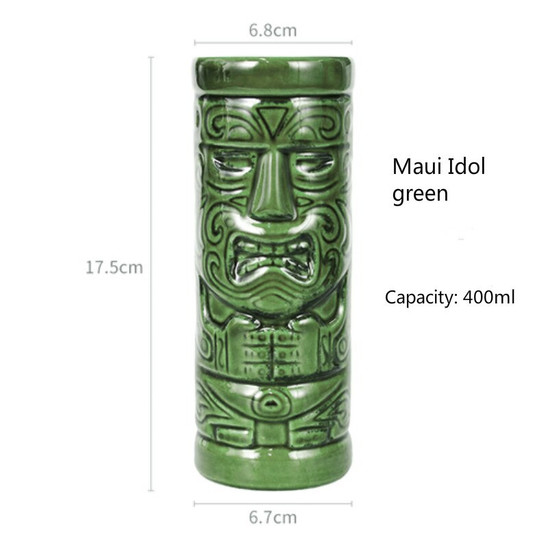 400ml Ceramic Tiki Cup Hawaii Cocktail Glass Cool Drinks Pirate Soldier AimarMaui Idol Wine Glass Carving Culture Cup: Maui green