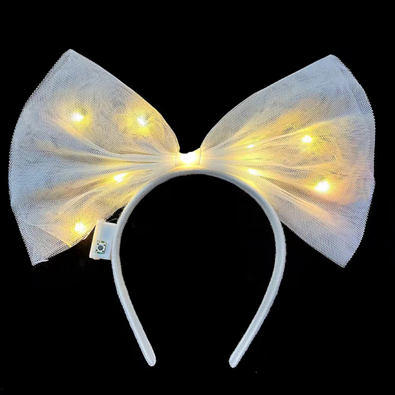 1pc led brilhante bandana grande arco bandana led brilhando no escuro luminoso organza arco faixa de cabelo para festa feminina: YELLOW