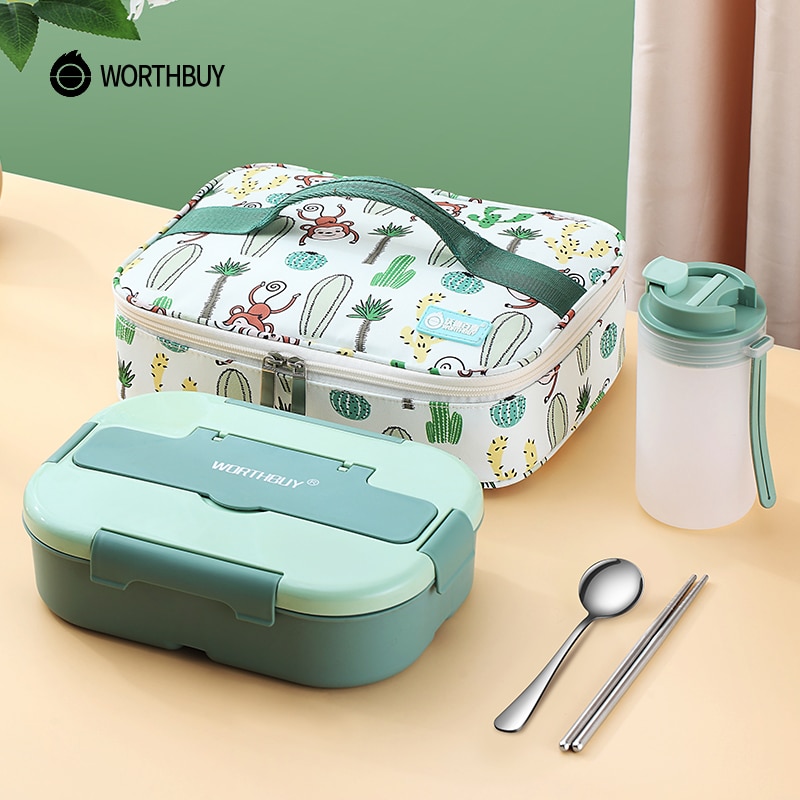 WORTHBUY Magnetron Lunchbox Voor Kids School Plastic Voedsel Container Lekvrije Bento Lunchbox Met Compartiment Lunch Container