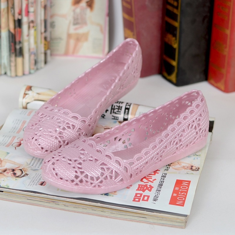 Vrouwen Cut Out Platte Big Size Casual Slip Op Strand Sandalen Dame Ademend Uitsparing Gesloten Teen Plus Size Zomer Jelly schoenen 20180527