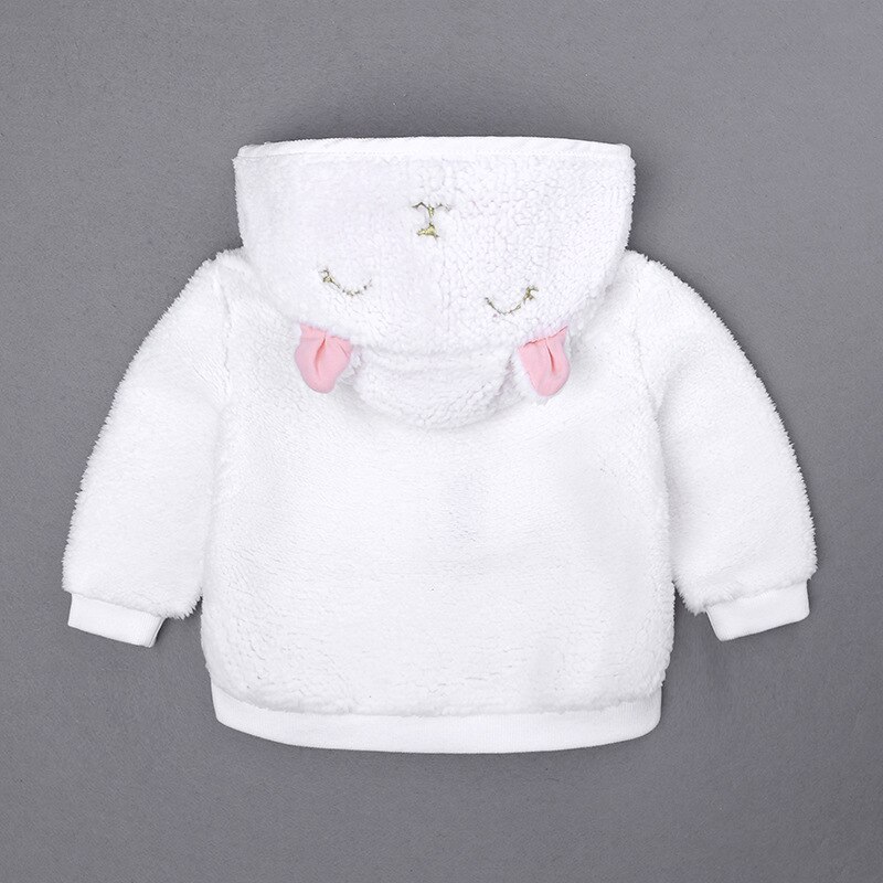 Baby meisjes herfst winter lange mouwen wit roze jas rits hoodie schattig oor jasje dikke warme kleding