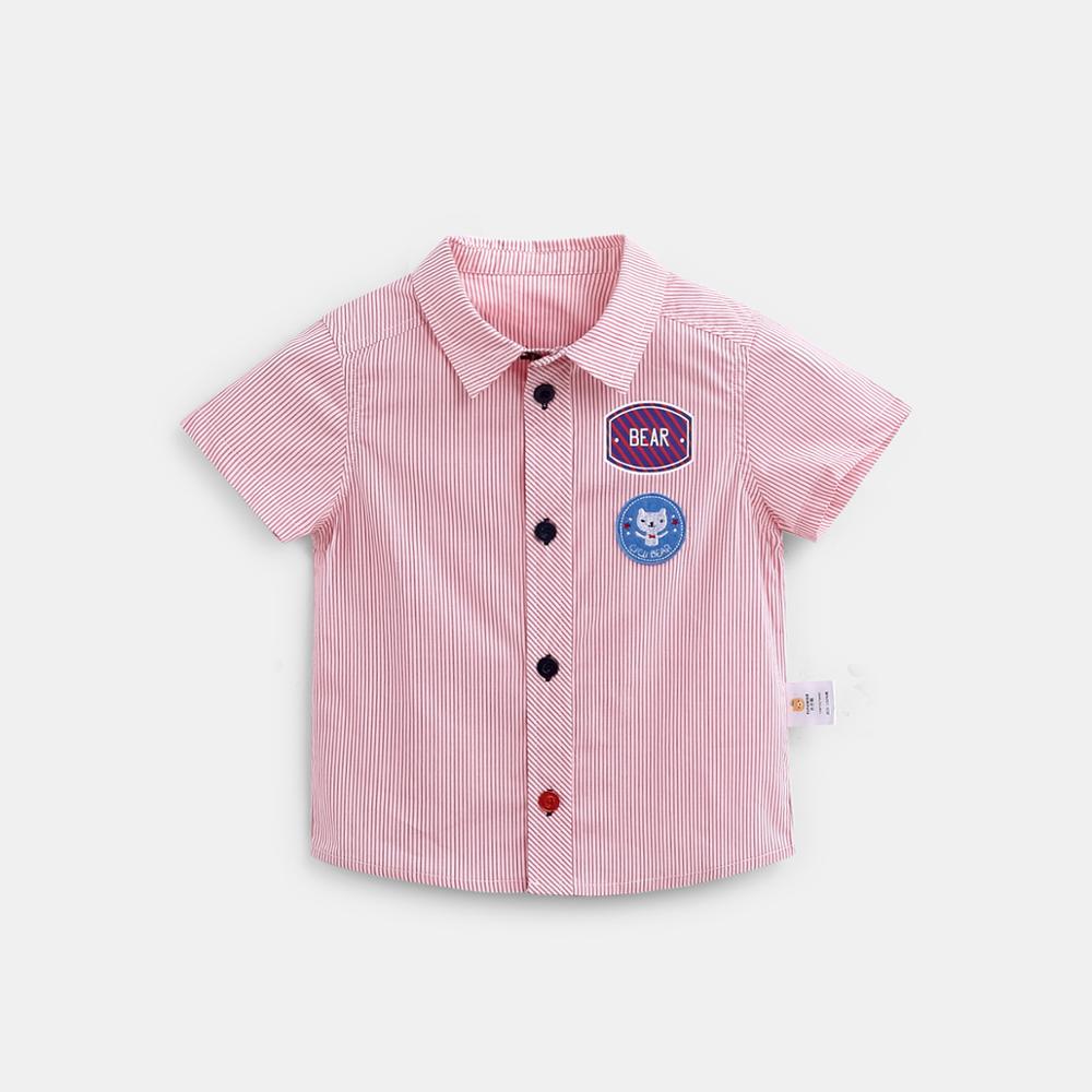 Ciciibear babykleding jongens meisjes katoenen shirt met korte mouwen zomer babykleding cartoon revers gestreept shirt: Roze / 18m