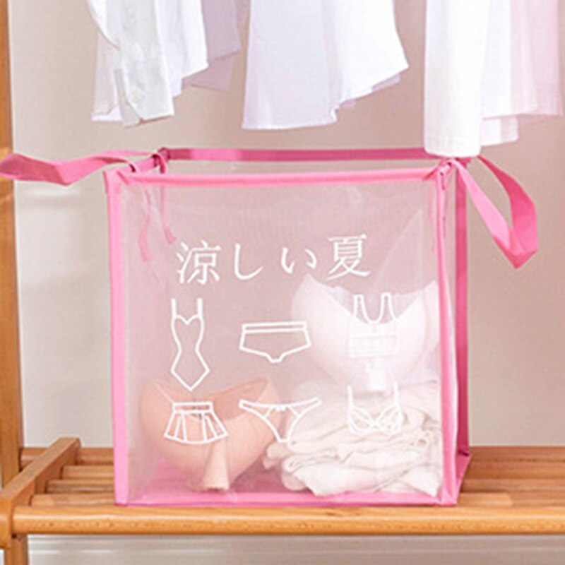 Foldable Laundry Basket Mesh breathable dirty clothes basket Simple bathroom home storage basket two Sizes: Pink