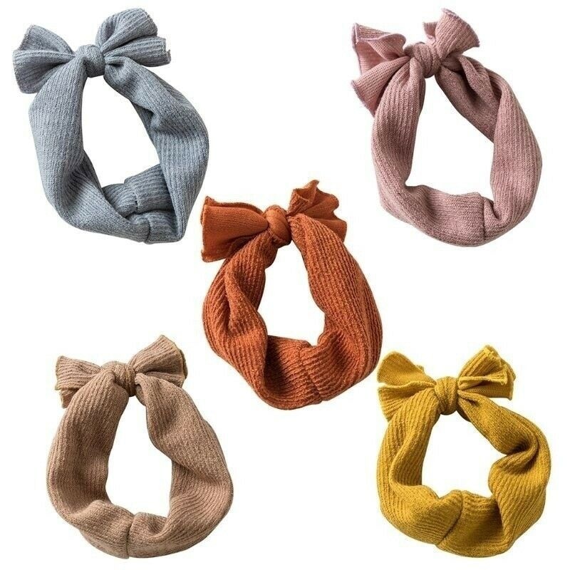 Baby Meisjes Handband Comfortabele Katoenen Blends Bunny Konijn Boog Knoop Tulband Hoofdband Haarband Headwrap 5 Kleur