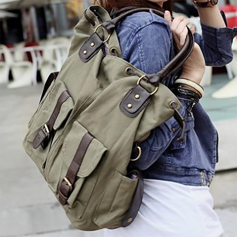 Bolsas Feminina Grote Capaciteit Pocket Casual Tote Vrouwen Handtas Schoudertas Canvas Lederen Capaciteit Strand Tassen Voor Vrouwen: Army Green