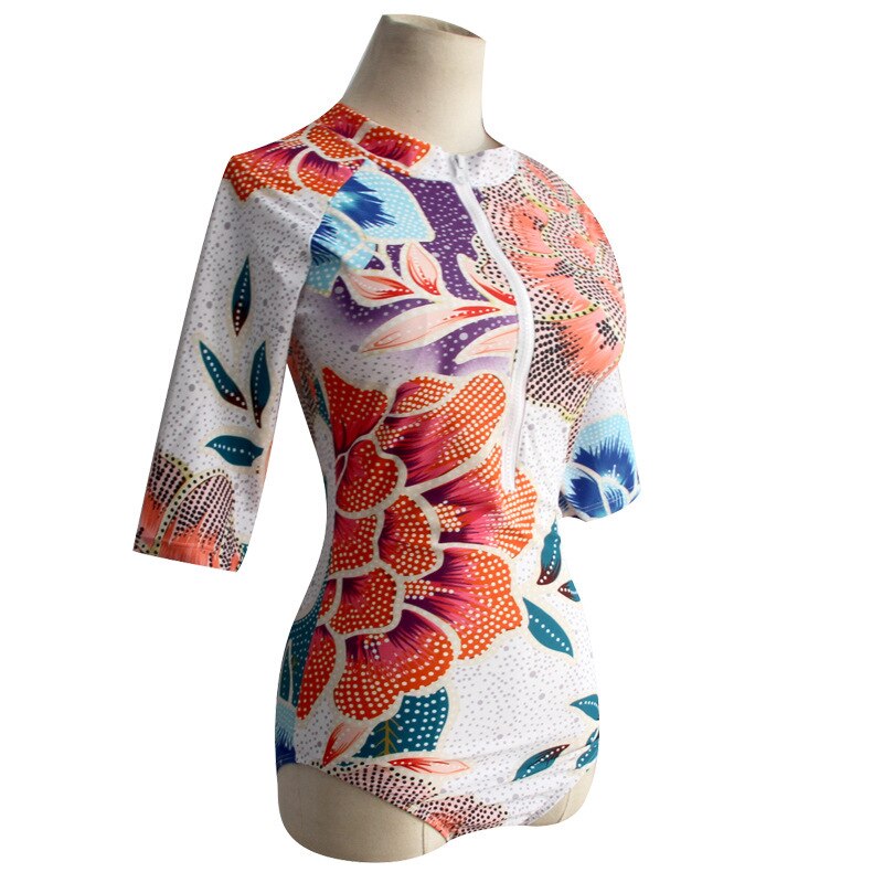 Vrouwen Rashguard Korte Mouwen Zip Uv-bescherming Print Surfen Swimwear Badpakken Zon UV Bescherming Rash Guards