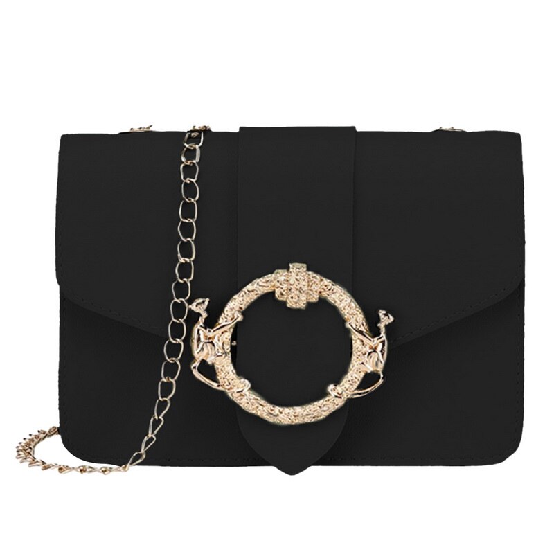 Bolso cruzado pequeño de cuero PU para mujer, bandolera de hombro de viaje con cadena acrílica de verano,: B-black