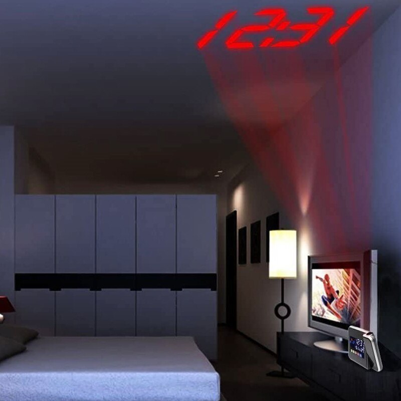 Led Projection Clock Desk Time Display Projector With Weather Station Thermometer Snooze Alarm Clock For Household Decoration