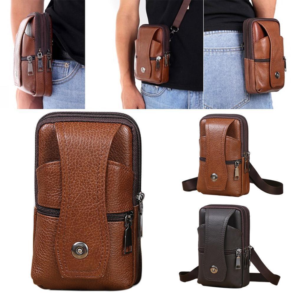 Los hombres de cuero de la PU bolso de cintura de Fanny clásico textura teléfono vago Casual cinturón bolsita de negocios bolso de Q3T6