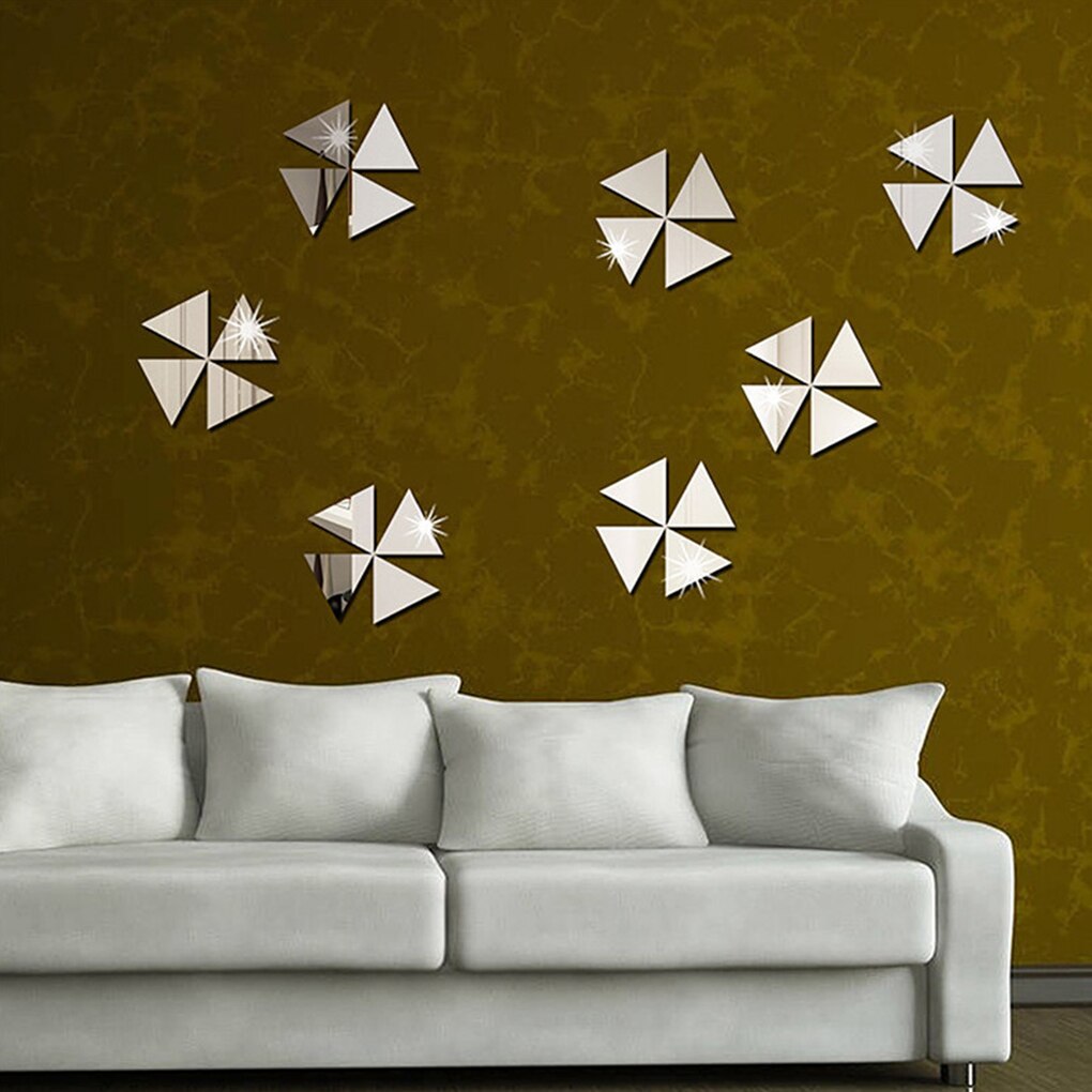 100 Stks/set Driehoekige Spiegel Sticker 3D Acryl Mirrored Decals Diy Verwijderbare Decals Ornamenten Kamer Home Decoratie Behang