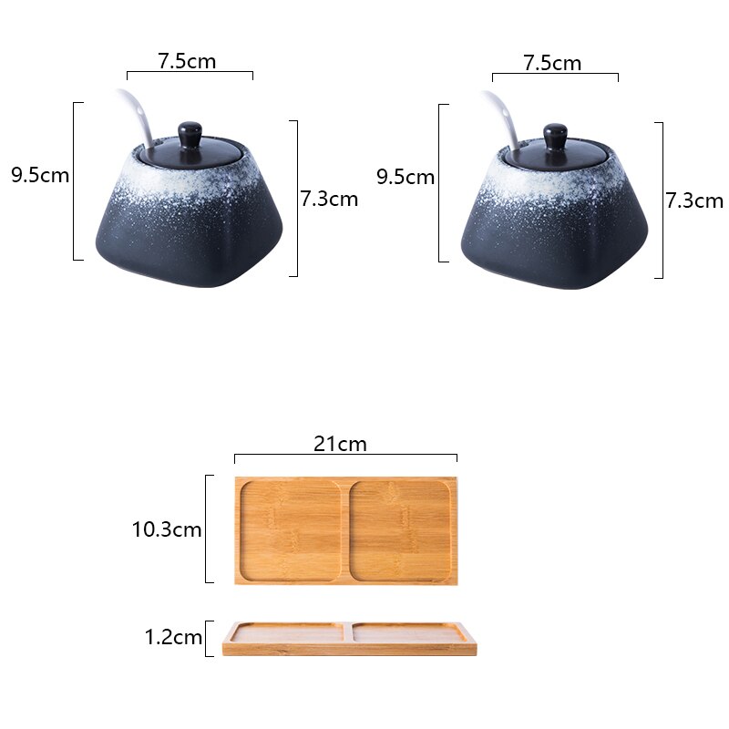 Spice Jar Ceramic Spice Box Household Kitchen Spice Jar Set Chili Jar Combination Salt Monosodium Glutamate Condiment Bottle: C two-piece suit