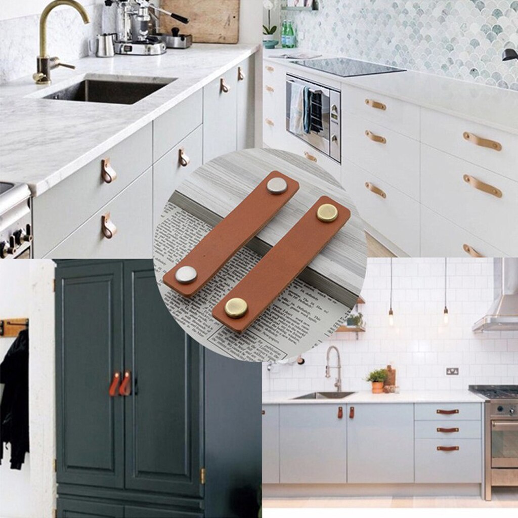 Tiradores de armario de cuero hechos a mano, estilo europeo, minimalistas, suaves, para cocina, cajón de almacenamiento, muebles, Asa DIY, 8 Uds.