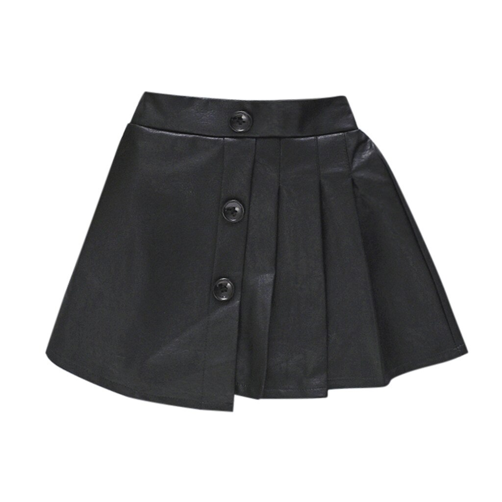 Peuter Baby Kids Meisjes Mini Rok Mode Effen Kleur Bont Rok Individuele Plooirok Leuke Drie Knop Kinderen Rok Falda