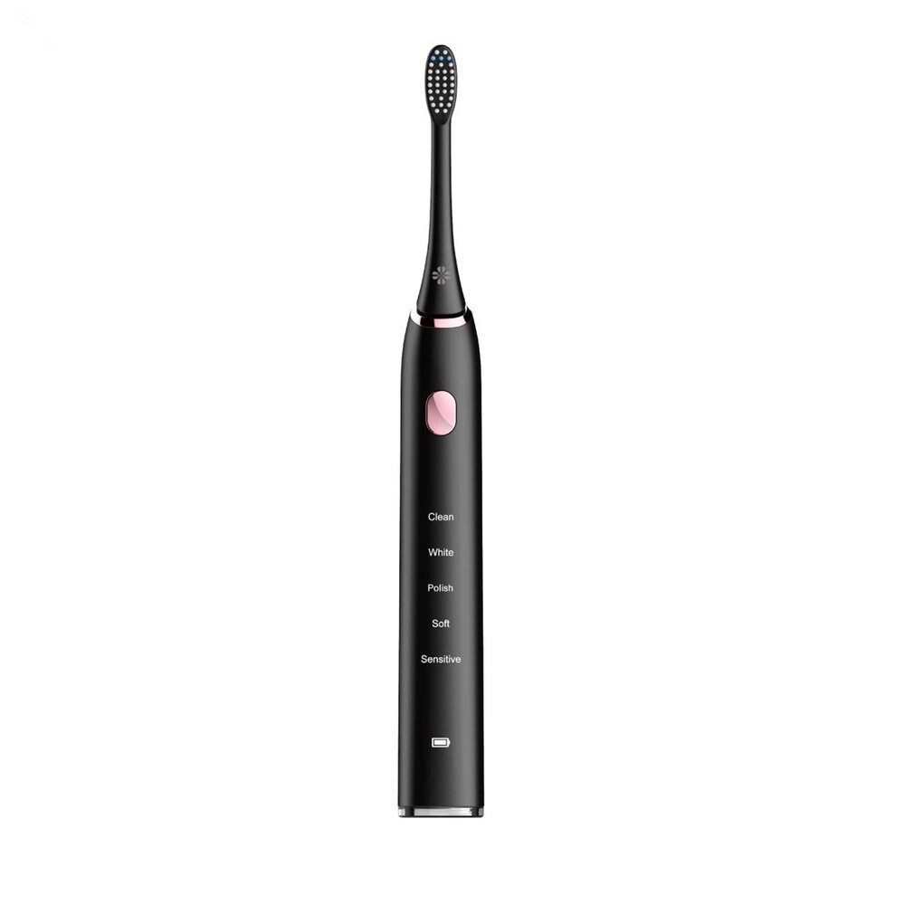 Electric Toothbrush with 5 Optional Modes 2 Replacement Heads Rechargeable Toothbrushes: Black