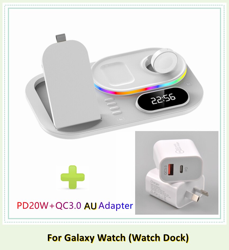 Päivitä nopea langaton laturi  qi 3 in 1 langaton latausasema, joka on yhteensopiva apple airpodin kanssa iphone samsung watch galaxy  s20: Valkoinen galaxy au plug