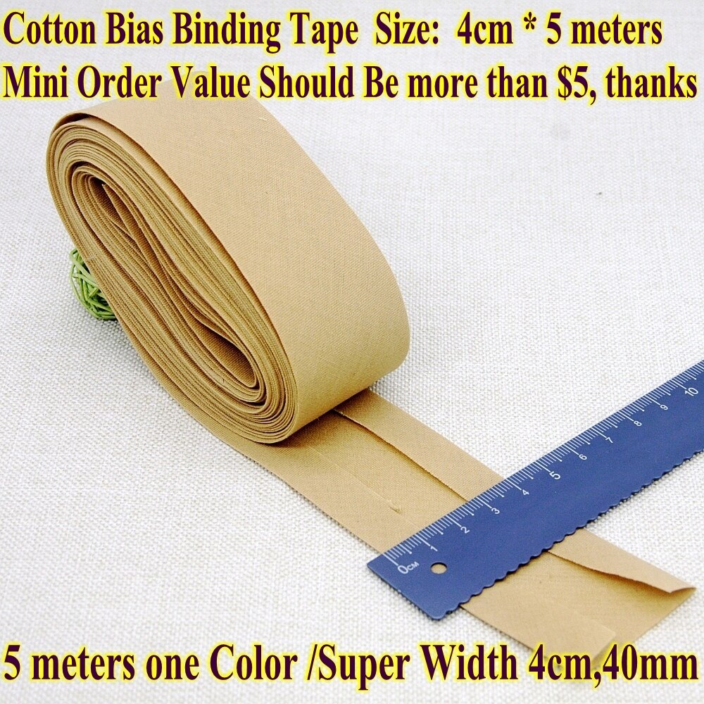 Ruban à biais en coton, taille 4cm, 40mm, 5 mètres, très large, pliable, pour bricolage, matériel de couture, fait à la main: Dark beige 5m