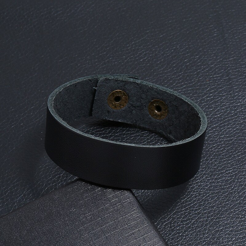 Vintage Leather Bracelet for Men Wrap Cuff Adjustable Wristband Bracelets for Male Female Jewelry 2cm Width: Black