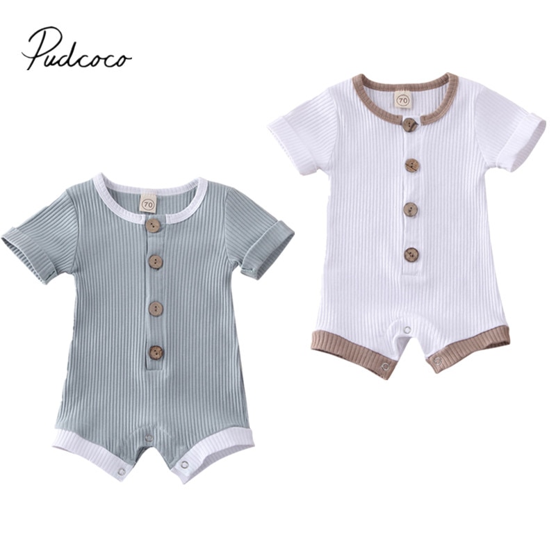 Barboteuse pour nourrissons 0-18M | Vêtements pour bébés garçons et filles à manches courtes, en coton solide, doux, combinaison à manches courtes, été