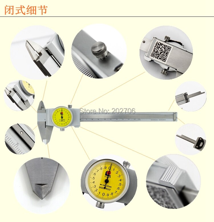 Calibre de Dial Guanglu, pinzas Vernier de Paquimetro de acero inoxidable de alta precisión de 0,01mm, instrumentos de medición, herramientas de medición