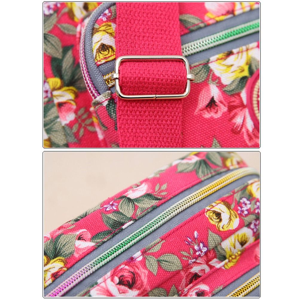Casual rugzak messenger tas van nylon canvas, schoudertas met meerdere lagen en bloemenprint, moedertas, dames crossbodytas