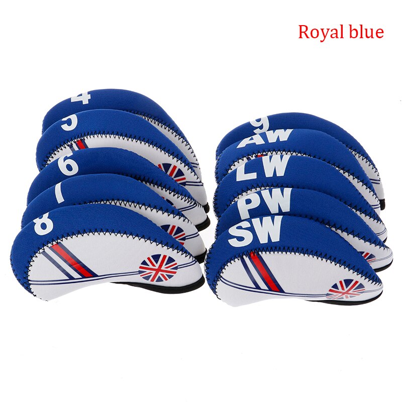 10 unids/set Golf Club de cabeza de hierro cubre Protector Golf cabeza cubierta de hierro cabeza accesorios de la cubierta: Royal blue