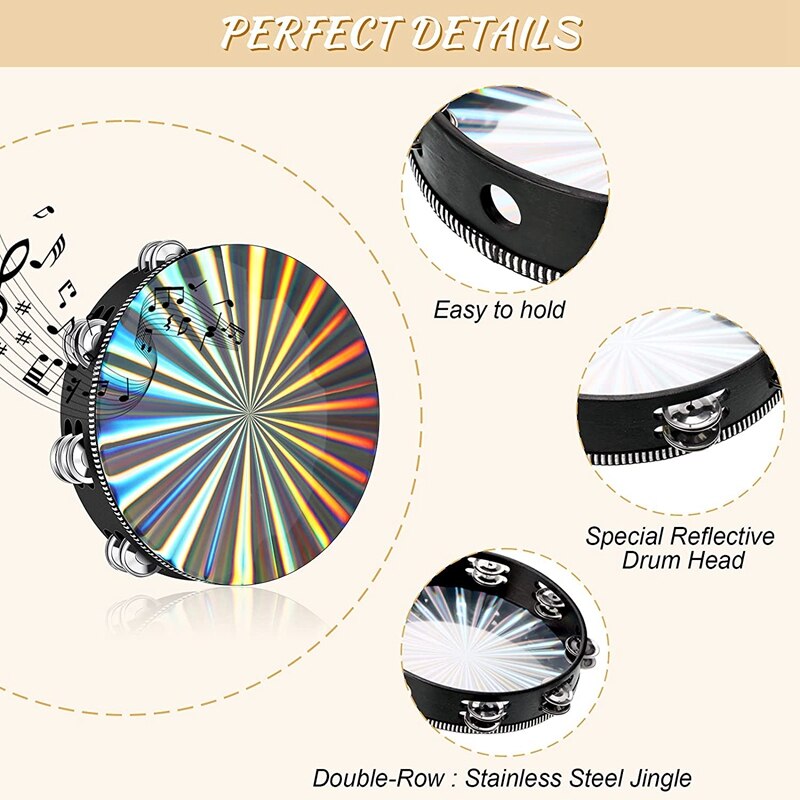 6/8/10 Inch Radiant Double Row Tambourines Musical Instrument Hand Drum Percussion Musical Instrument For Church Party