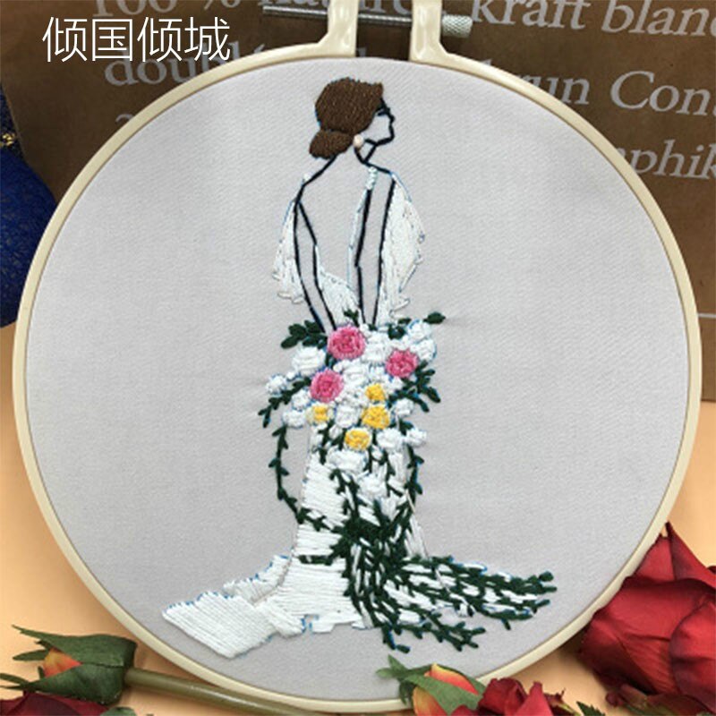 3D Embroidery Kits Cartoon Girl Hand Bouquet Pattern Beginner DIY Embroidery Material Package Cross Stitch Sewing Tools Bordado: 7