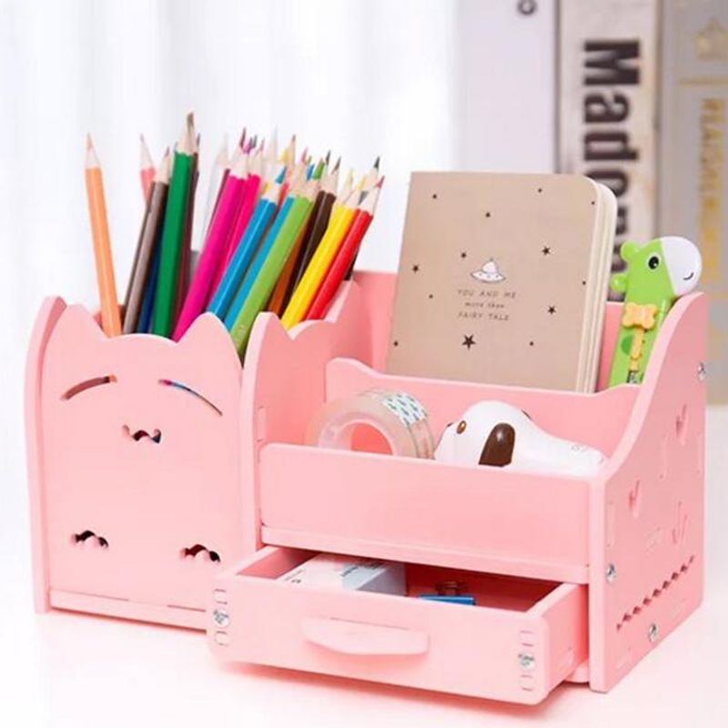 Multi-Functionele Penhouder Studenten Leuke Desktop Hout Accessoires Briefpapier Vaten Opslag Houten Doos Bureau Pen Potlood Organisator