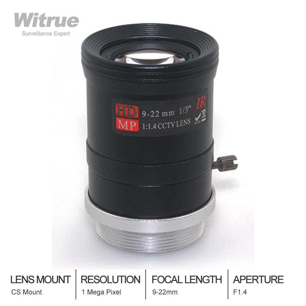 Witrue 9-22Mm Hd Mp Varifocale Cctv Lens Cs Mount Met Handmatige Iris F1.4 Voor Surveillance Beveiliging Ip camera