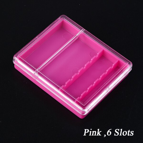 1pcs Nail Drill Bit Storage Box Empty Containers Acrylic Display Holder Milling Cutter Manicure Machine Accessories LA867-1: Pink 6 Slots