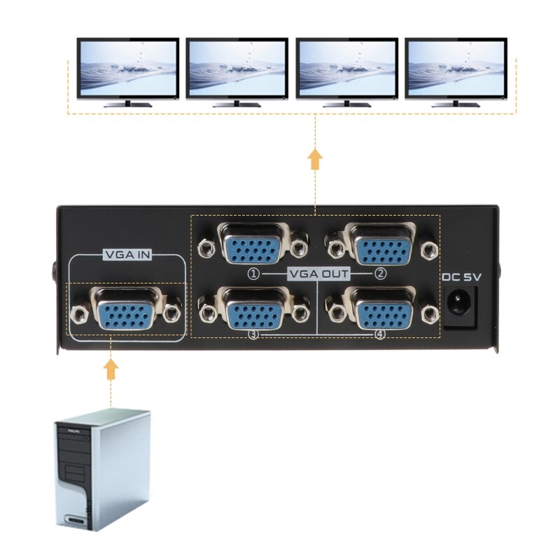 4 Port VGA Frequency Divider 200Hz Video Splitter High Frequency 1600*1280 25m