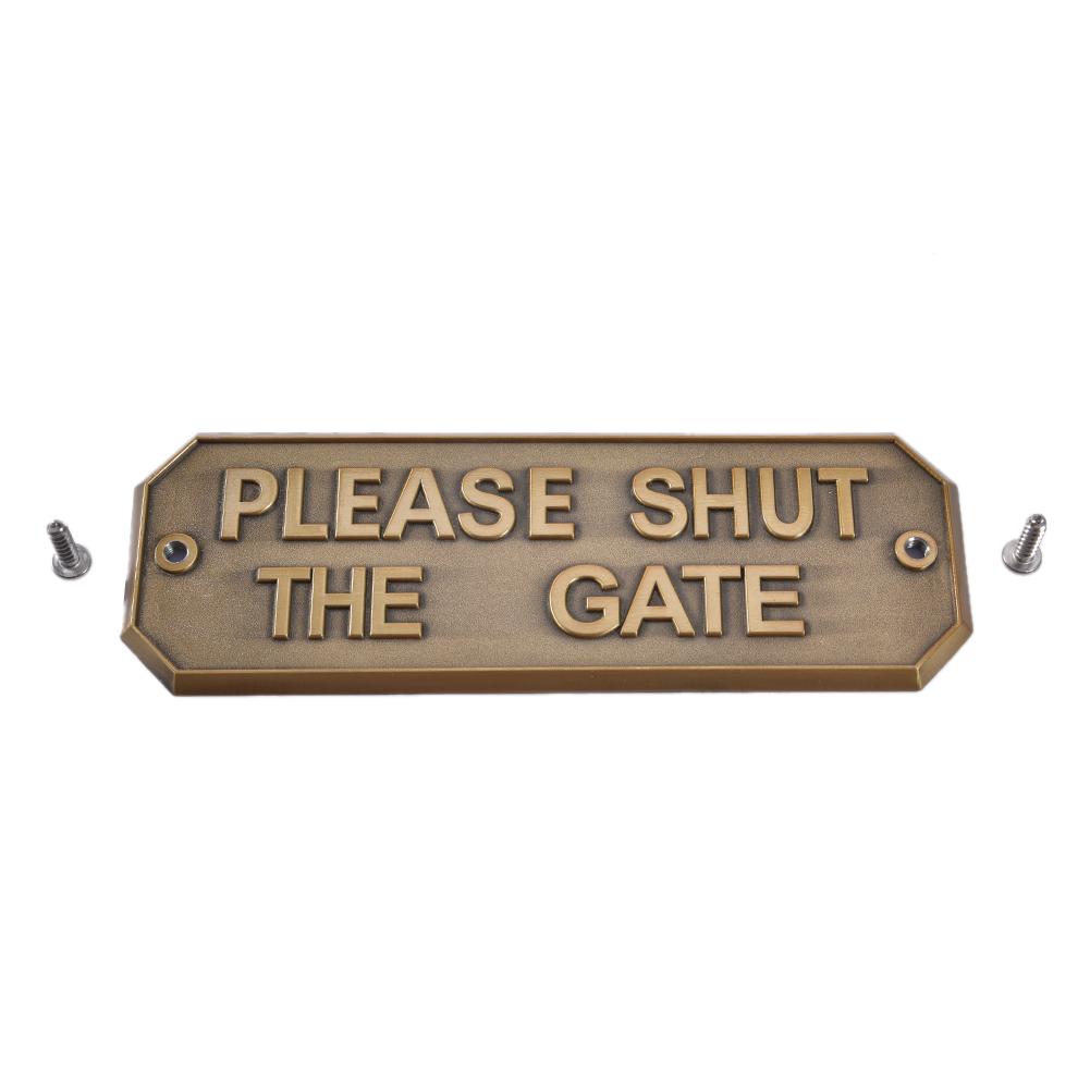 Hardware Gate Brass Door Sign Antique Brass Gardening Home Warning Sign - PLEASE SHUT THE GATE Home Door Decoration: C