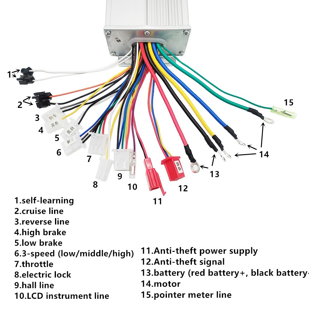 Controlador sin escobillas de 48V, 60V, 64V, 2000W, 18mos, 50A, para bicicleta eléctrica, Motor BLDC