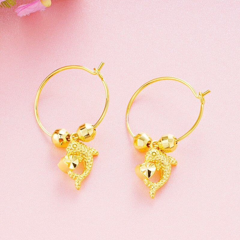 Pendientes de oro de 24K para mujer, aretes colgantes redondos de hoja de corazón, aretes largos de gota, joyería de boda de oro, de Navidad: 10