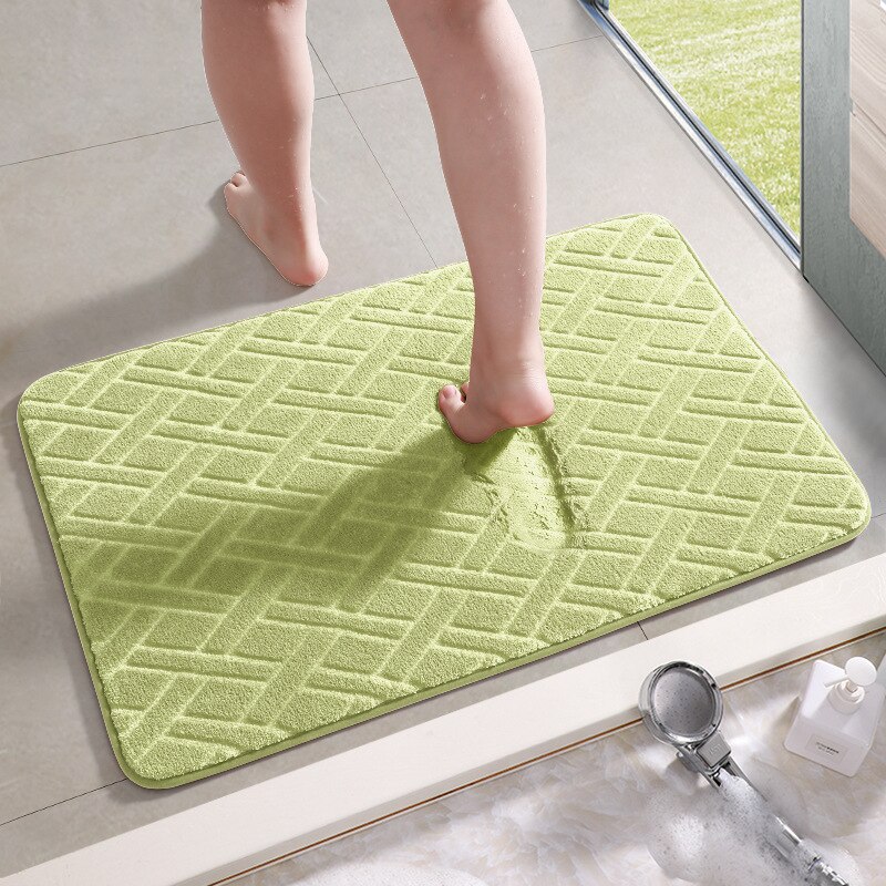 Soft Bathroom Mat Home Shower Cotton Bath Rug Corridor Coral Fleece Water Absorbent Carpet Anti-slip Product Kitchen Floor Set: green-B 40x60