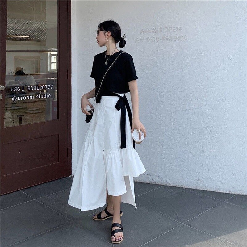 Faldas lisas para mujer, faldas asimétricas de estilo coreano, moderno y , temperamento , Ulzzang, Retro, para tiempo libre, universidad, Verano